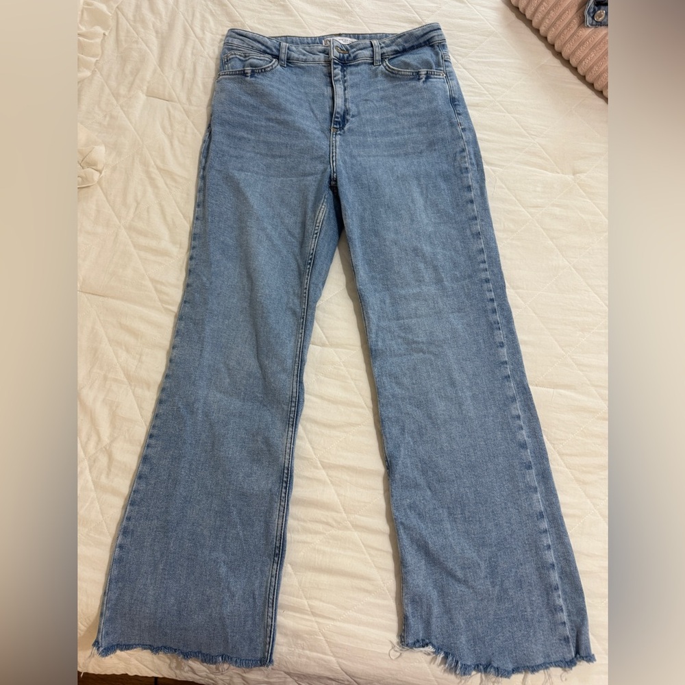 Zara Blue Flare Wide Leg Jeans